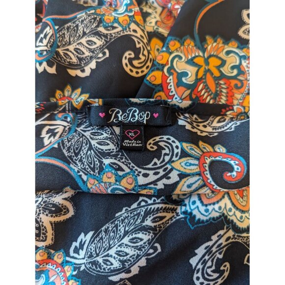 Hippie Floral Print Tunic Dress With Fringe Hem BeBop XL Black Multicolor - Picture 3 of 6